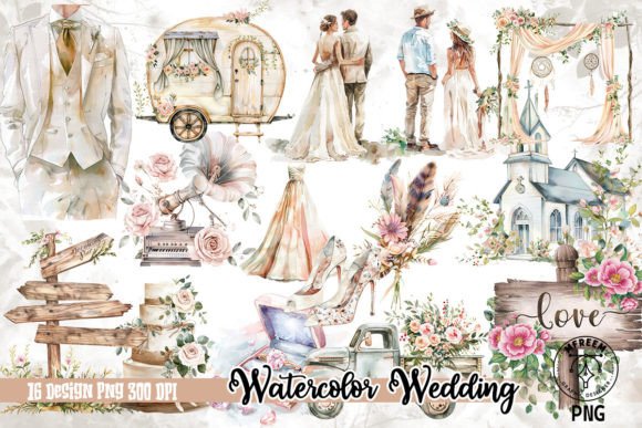 Download Watercolor Wedding Clipart PNG - Wedding Collection
