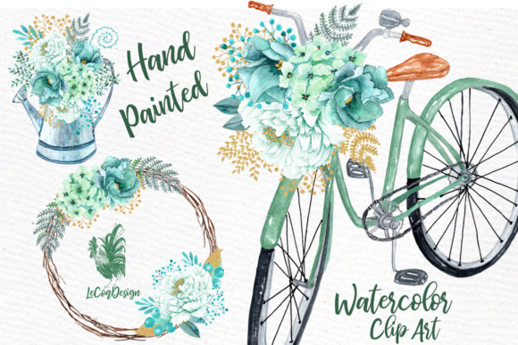 Download Mint Watercolor Flowers WATERCOLOR CLIPART  Spring Flowers Wedding Clipart Floral Clipart Floral Wreaths - Wedding Collection