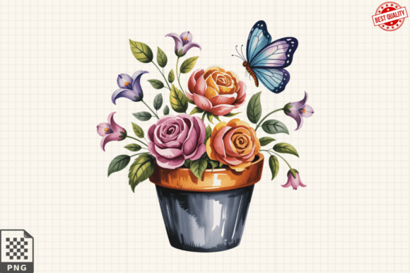 Download Butterfly and Potted Flowers Clipart PNG - Premium Resources