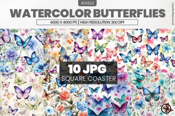 Download Watercolor Butterflies Square Coaster - Watercolor butterflies Collection