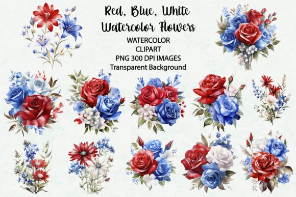 Download Red, Blue and White Flowers Watercolor - White flowers Collection