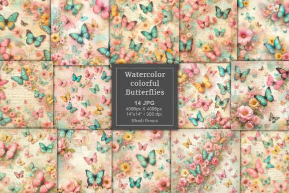 Download Watercolor Butterflies Digital Paper JPG - Watercolor butterflies Collection