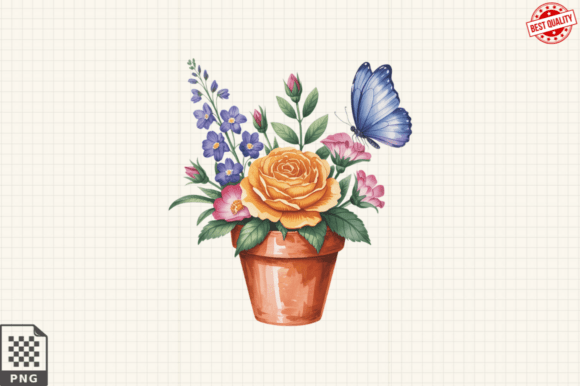Download Butterfly and Potted Flowers Clipart PNG - Premium Bundle