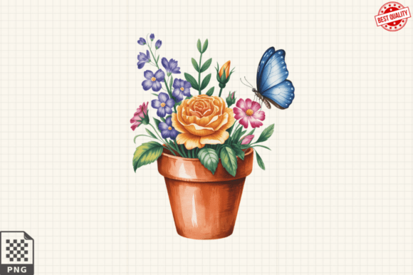 Download Butterfly and Potted Flowers Clipart PNG - Premium Bundle