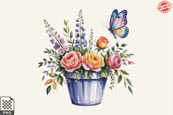 Download Butterfly and Potted Flowers Clipart PNG - Premium Resources