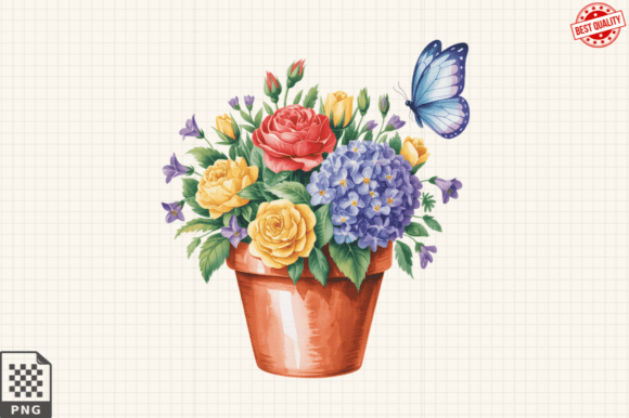 Download Butterfly and Potted Flowers Clipart PNG - Premium Resources
