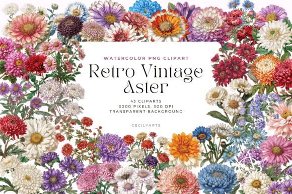 Download Retro Vintage Aster Flower Cliparts - Aster flower clipart Collection