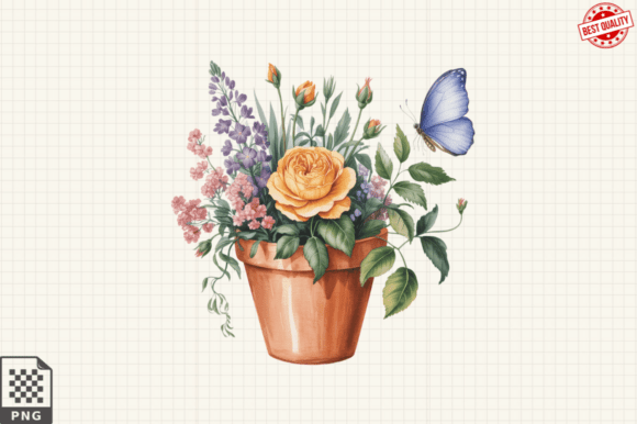 Download Butterfly and Potted Flowers Clipart PNG - Premium Resources