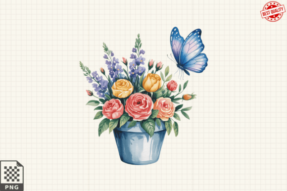 Download Butterfly and Potted Flowers Clipart PNG - Premium Resources