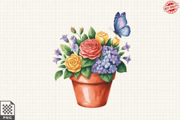 Download Butterfly and Potted Flowers Clipart PNG - Premium Resources
