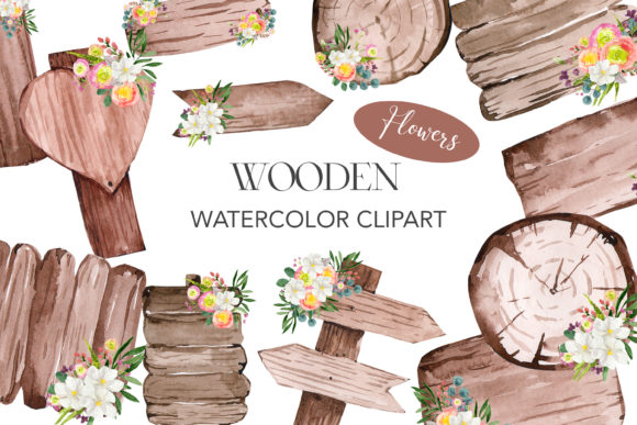 Download Watercolor Wooden Wedding Clipart PNG. - Wedding Collection