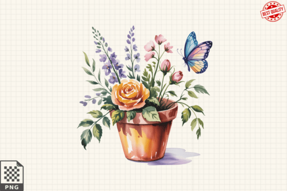 Download Butterfly and Potted Flowers Clipart PNG - Premium Bundle