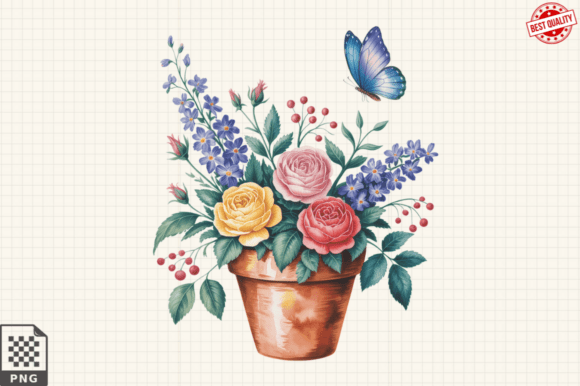 Download Butterfly and Potted Flowers Clipart PNG - Premium Resources