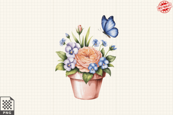 Download Butterfly and Potted Flowers Clipart PNG - Premium Resources
