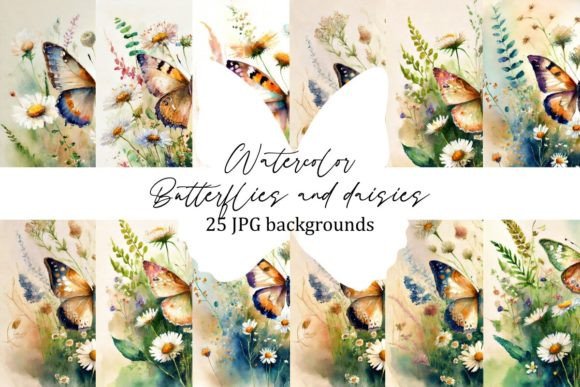 Download Watercolor Butterflies and Daisies - Watercolor butterflies Collection