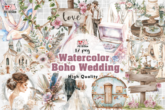 Download Watercolor Boho Wedding Clipart PNG - Wedding Collection