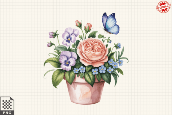 Download Butterfly and Potted Flowers Clipart PNG - Premium Resources
