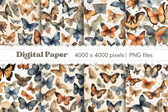 Download 8 Vintage Retro Watercolor Butterflies - Watercolor butterflies Collection